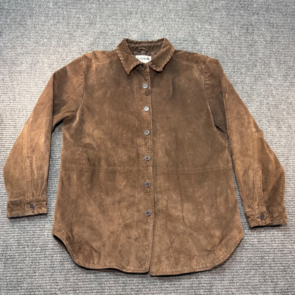 Bagatelle Brown Suede Leather Shirt Jacket Whipstitch Trim Western Large
